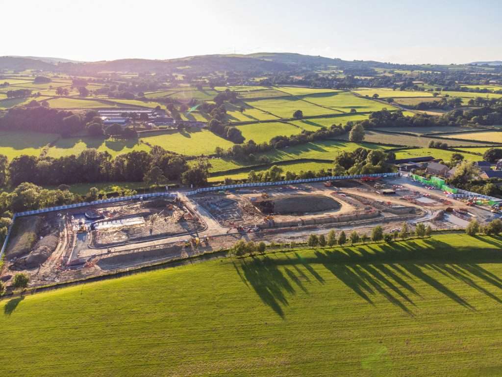 Construction site drone photography site in Wales